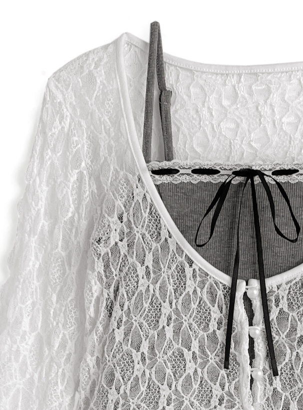 レースカーディガン×レースティアードフリルキャミソールミニワンピースセットアップ