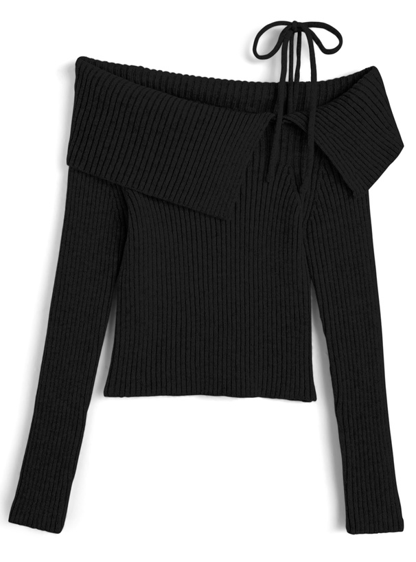 ワンショルダーリボンリブニットトップス[gn547]