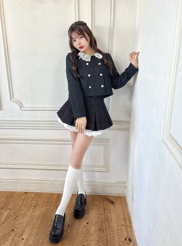2Wayレースダブルボタンツイードジャケット