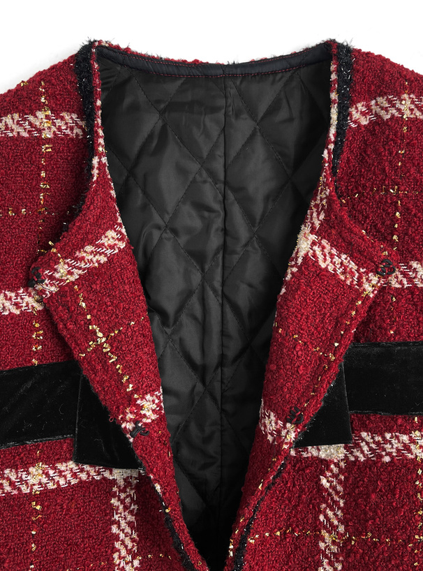 ツイードチェック柄リボンジャケット×ミニスカートセットアップ