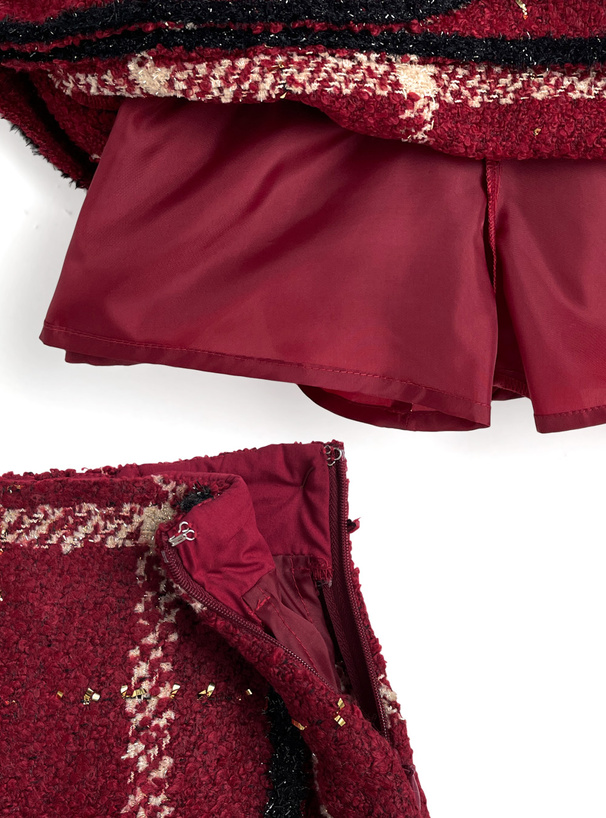 ツイードチェック柄リボンジャケット×ミニスカートセットアップ