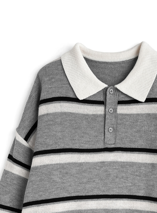 ボーダー柄ポロニットトップス