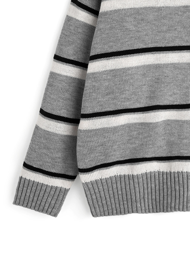 ボーダー柄ポロニットトップス