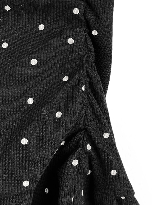 レースタイ付きリブチュニックトップス