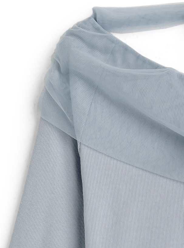 チュールドッキングリボンワンショルダートップス