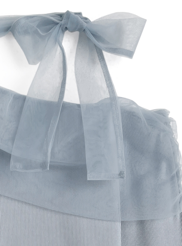 チュールドッキングリボンワンショルダートップス