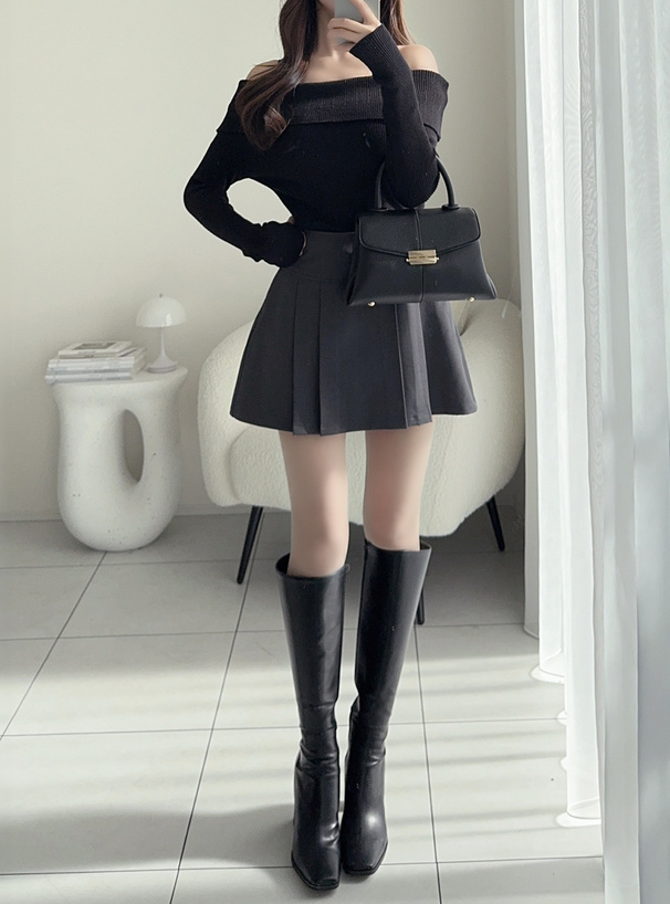 インパン裏地付きバックリボンプリーツミニスカート