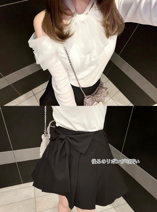 インパン裏地付きバックリボンプリーツミニスカート