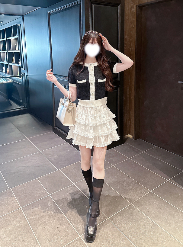 インパン裏地付きティアードフリルミニスカート