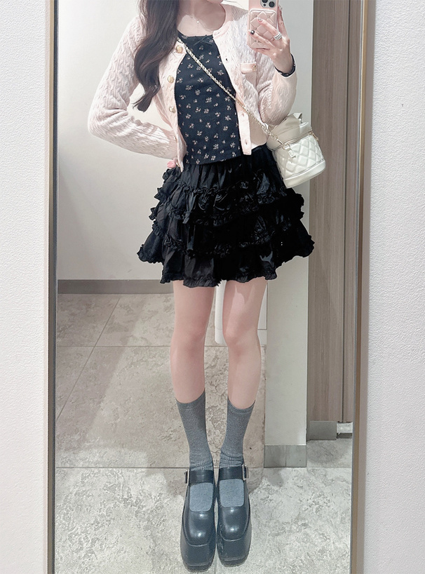 インパン裏地付きティアードフリルミニスカート