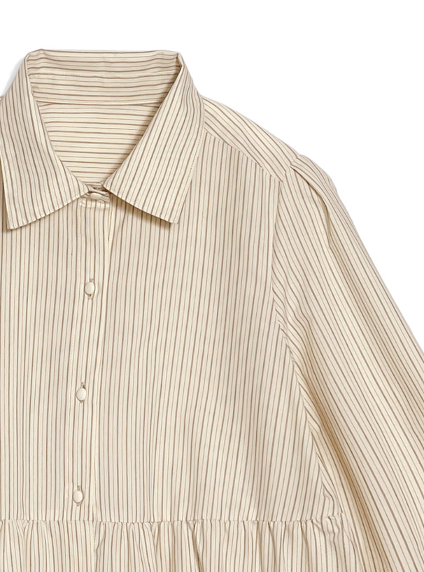 リボン付きストライプ柄シャツミニワンピース[gn567] | レディース