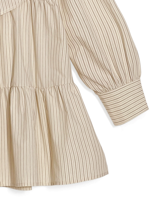 リボン付きストライプ柄シャツミニワンピース[gn567] | レディース