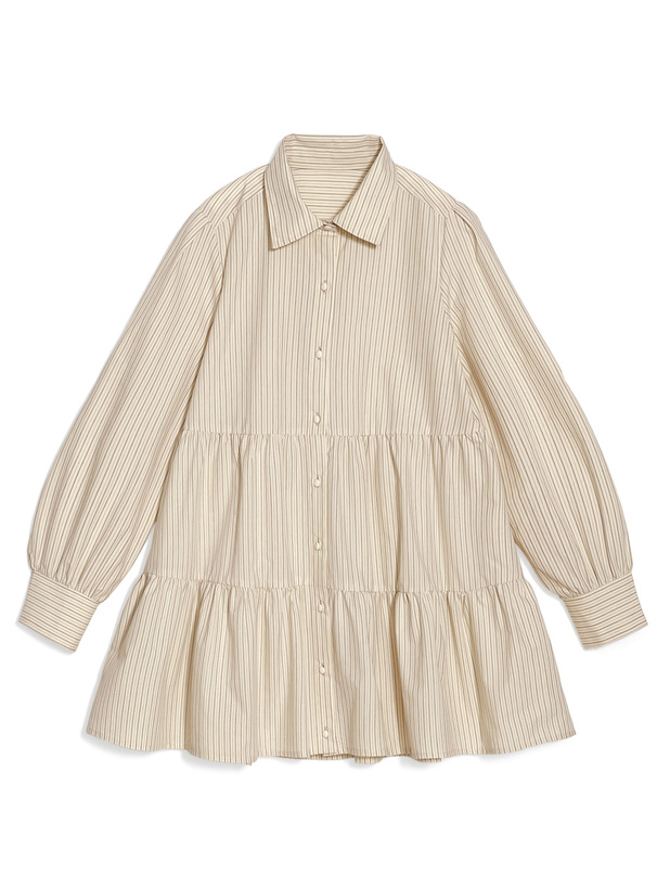 リボン付きストライプ柄シャツミニワンピース[gn567] | レディース