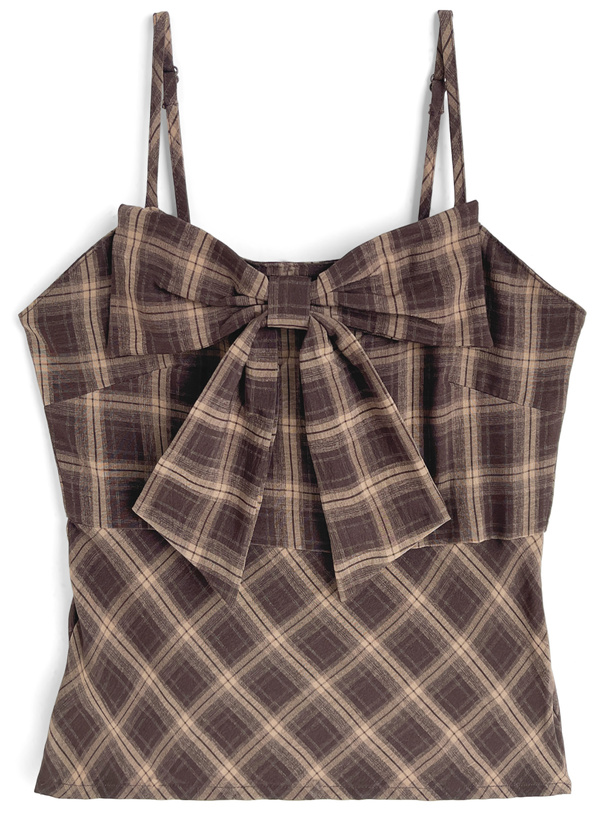 チェック柄リボンキャミソール×ボレロアンサンブル