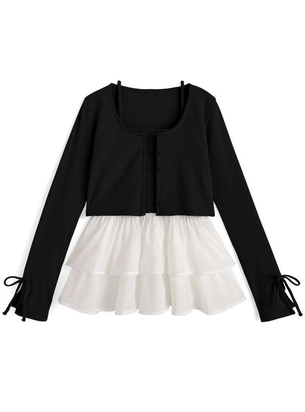 リボンカーディガン×フリルドッキングキャミソールアンサンブル[gn571]