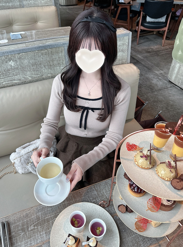 配色リボンリブニットトップス
