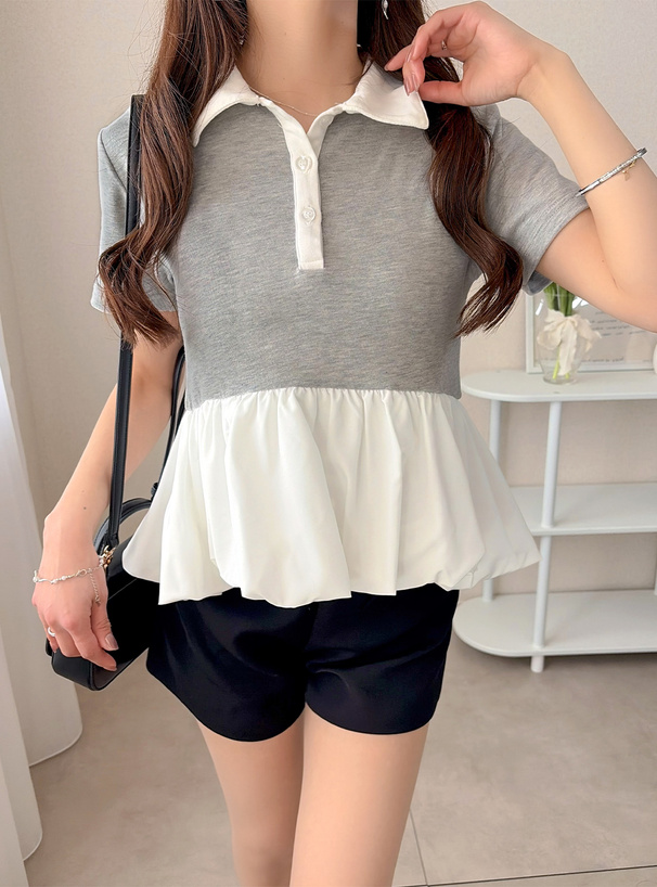 バルーンぺプラムポロトップス