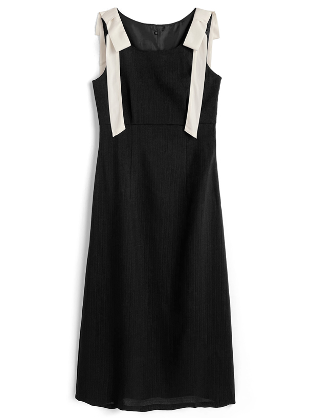 ショルダーリボンノースリーブロングワンピース