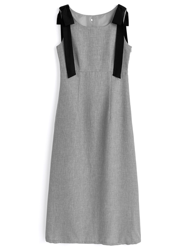 ショルダーリボンノースリーブロングワンピース