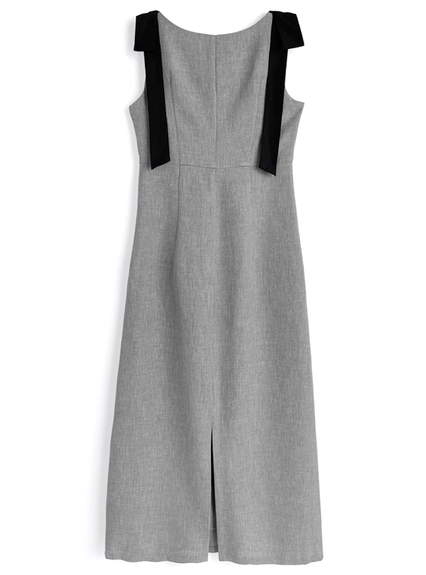 ショルダーリボンノースリーブロングワンピース