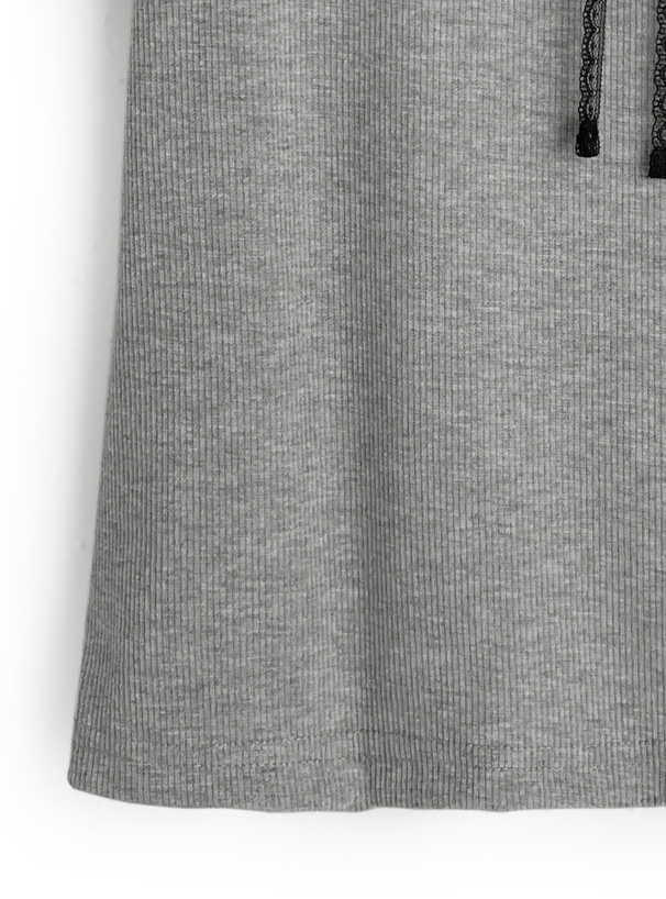 フロントオープンレースリボンリブトップス