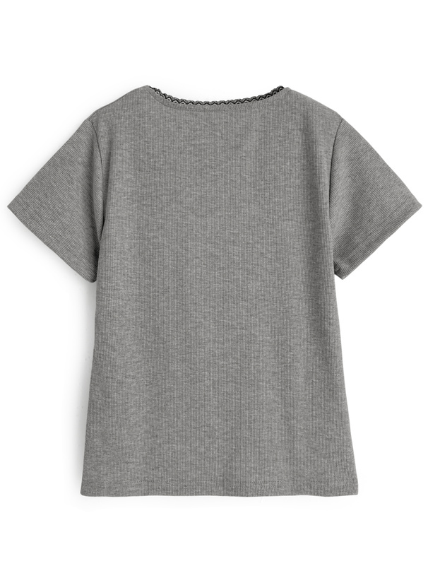 フロントオープンレースリボンリブトップス