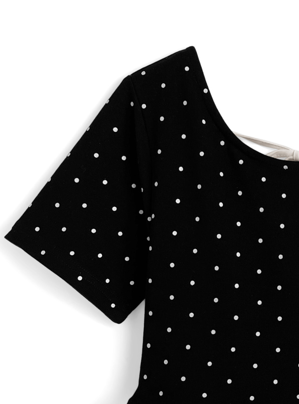 ドット柄バックリボンバルーンペプラムトップス