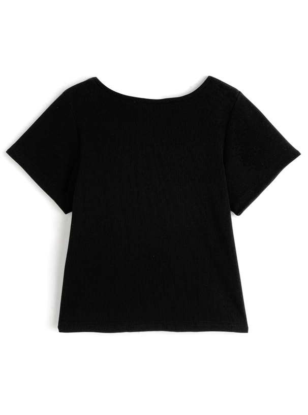 チェック柄ギャザーリボンレイヤード風リブトップス