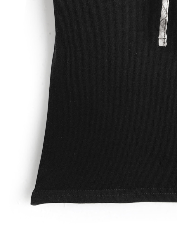 チェック柄リボンクロスネックトップス