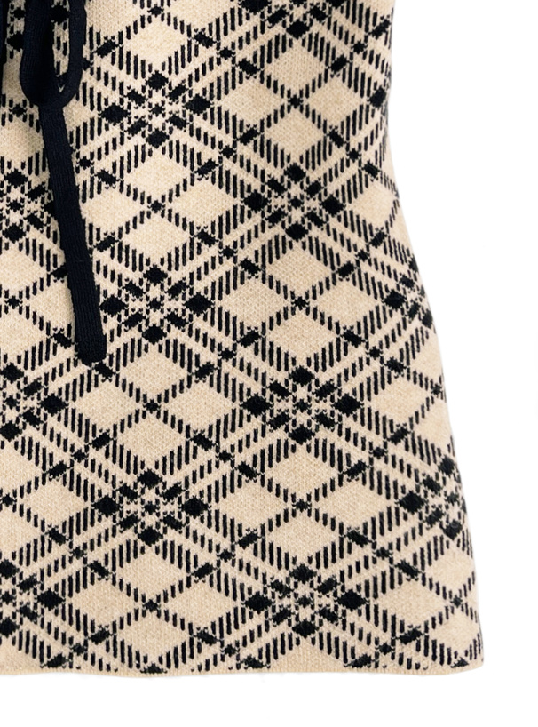 チェック柄リボンニットトップス