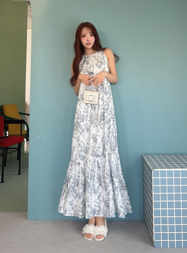 花柄ティアードアメスリ切替ロングワンピース