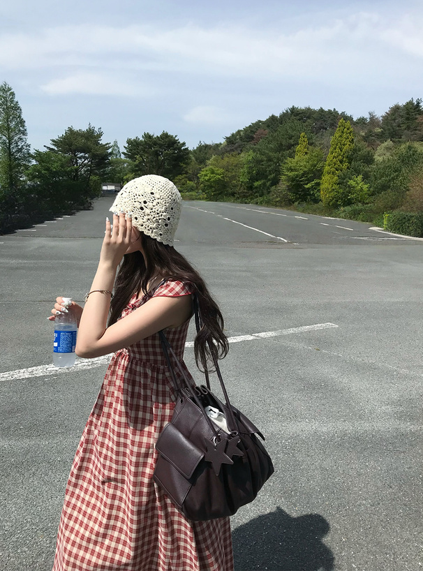 2Wayチェック柄ギャザーワンピース