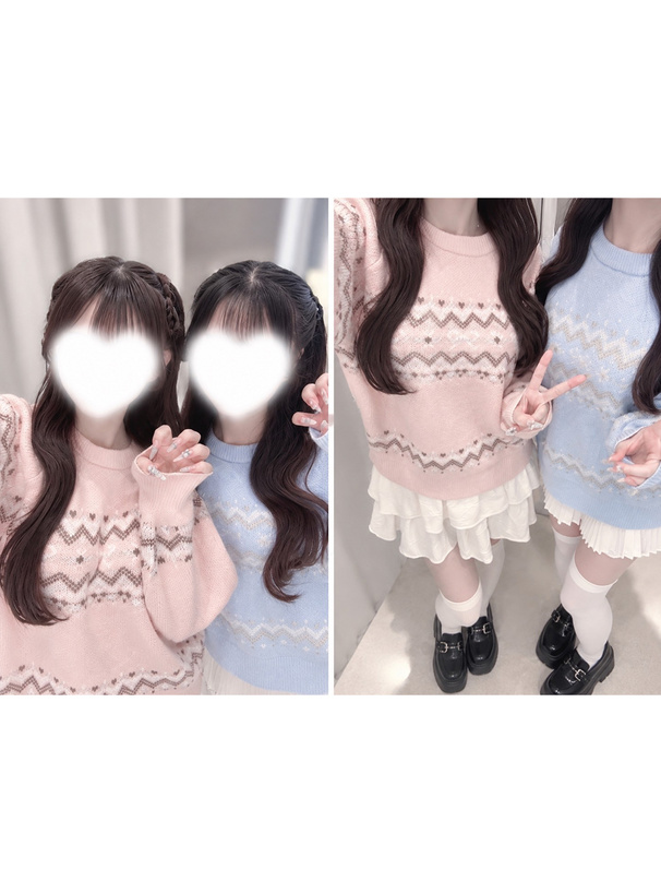 ノルディック柄リボンニットトップス