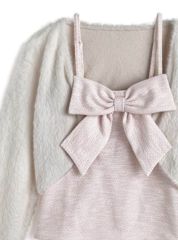 ツイードリボンキャミソール×シャギーボレロアンサンブル