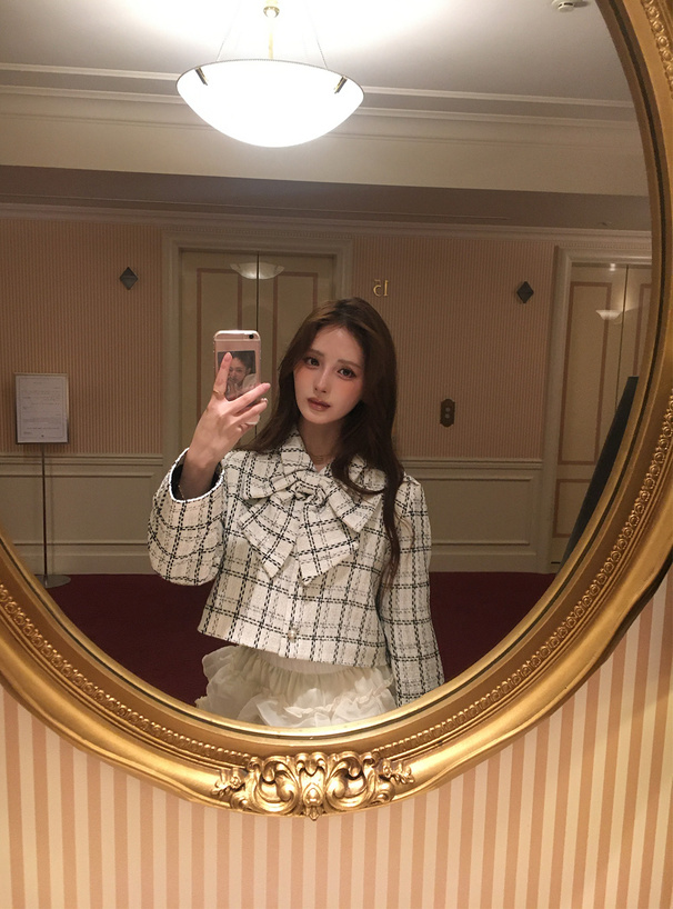 リボン付きツイードチェック柄ジャケット