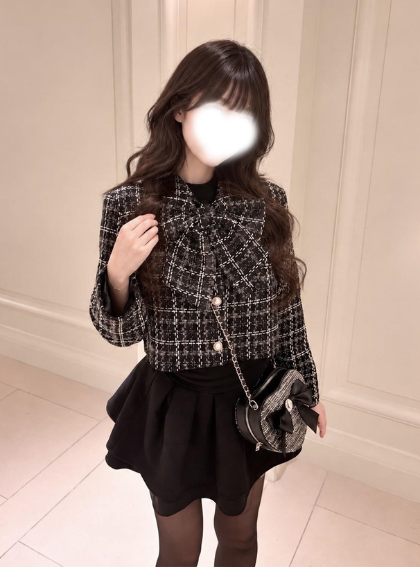 リボン付きツイードチェック柄ジャケット