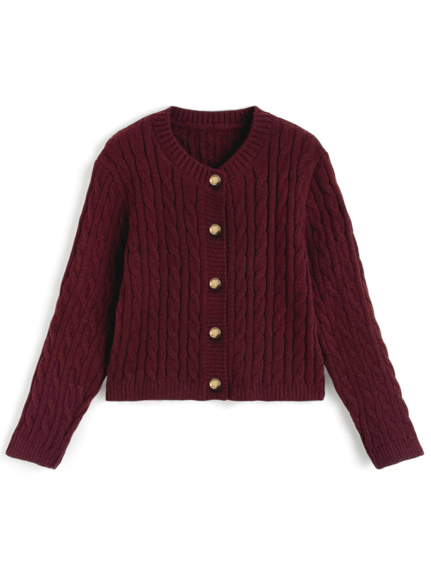 ケーブル編みニットカーディガン