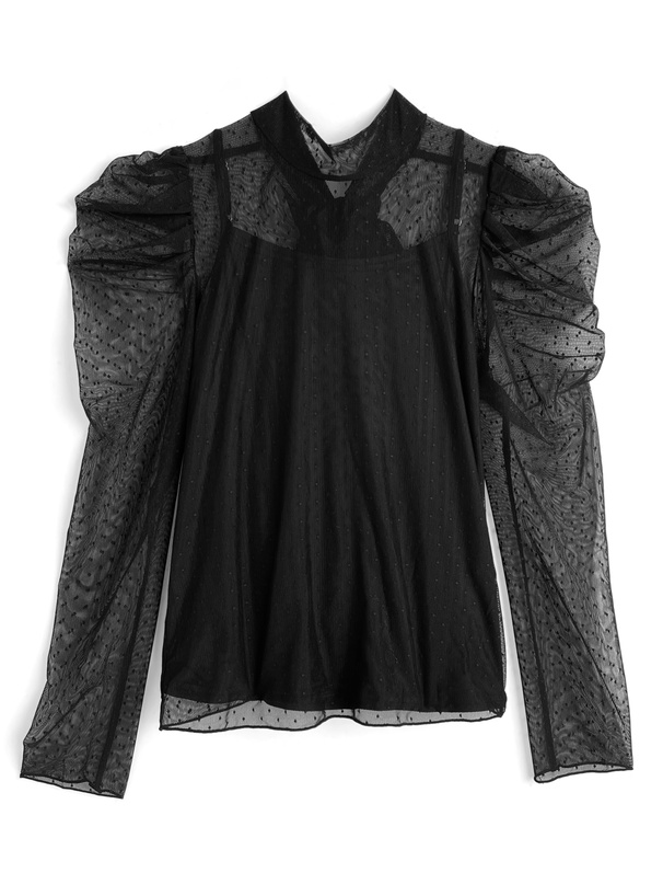 キャミソール付きドット柄バックリボンシアートップス