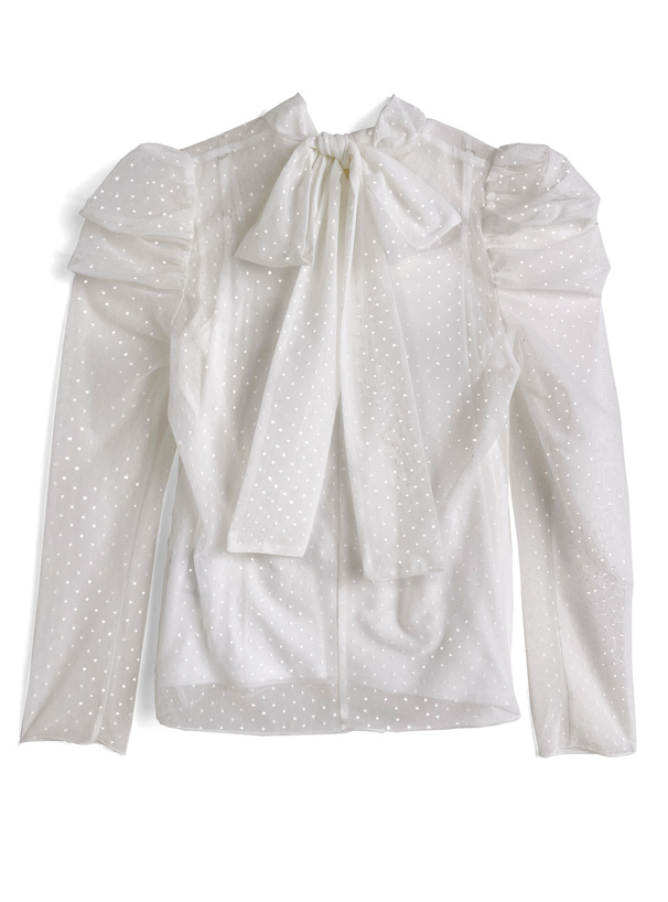 キャミソール付きドット柄バックリボンシアートップス