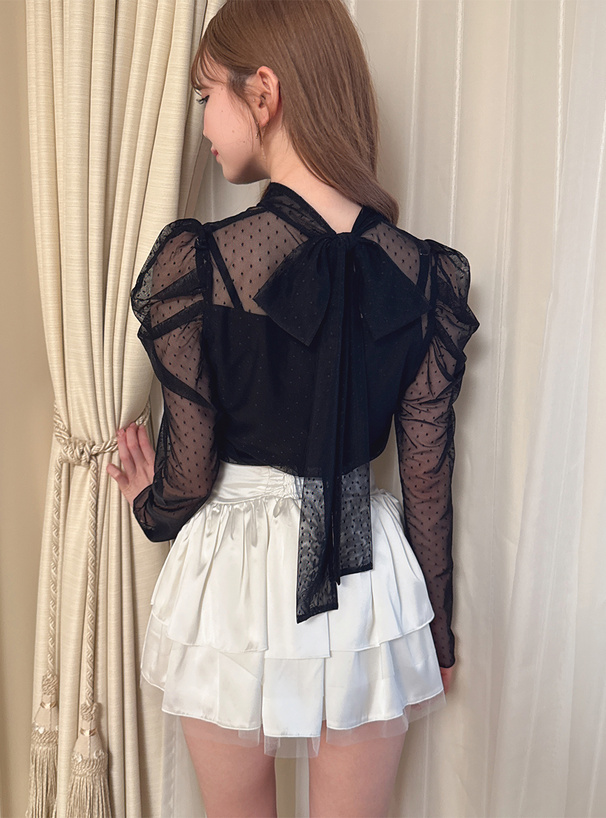 キャミソール付きドット柄バックリボンシアートップス