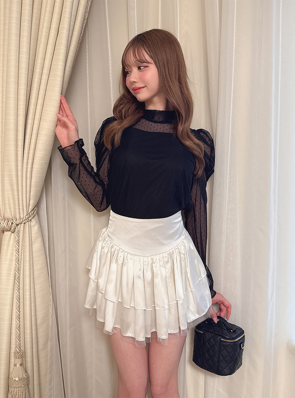 キャミソール付きドット柄バックリボンシアートップス