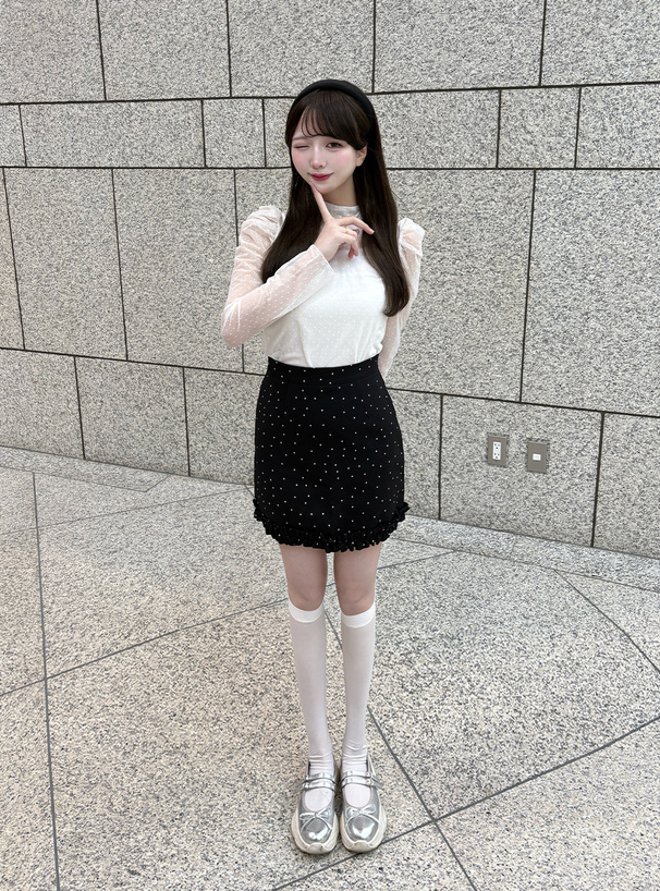 キャミソール付きドット柄バックリボンシアートップス