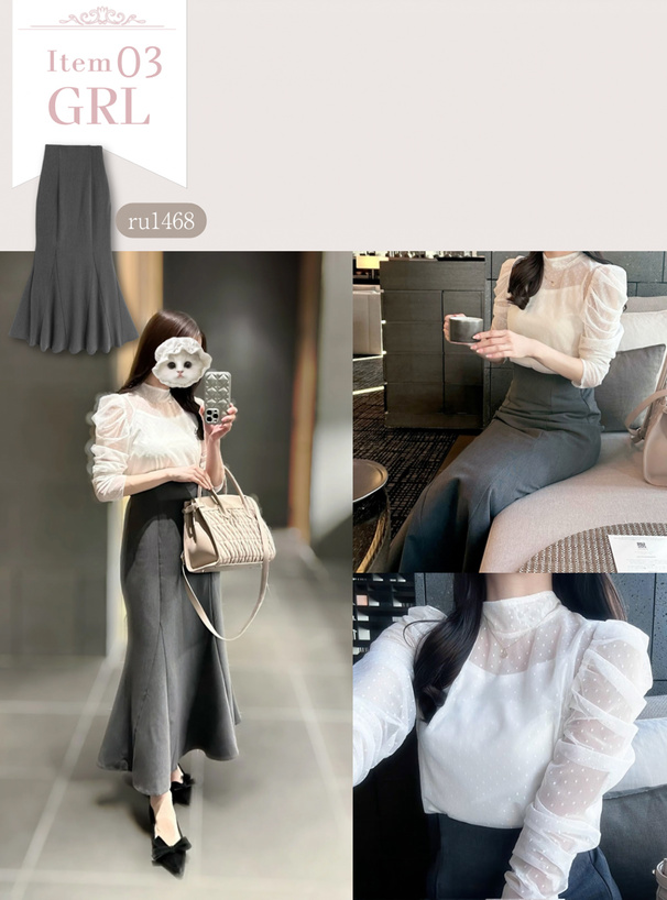 キャミソール付きドット柄バックリボンシアートップス