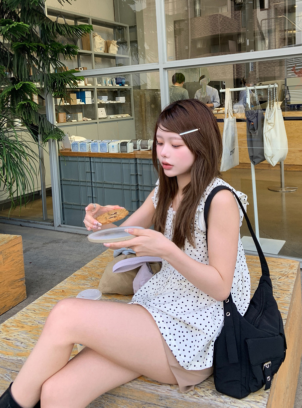 ドット柄ペプラムチュニック