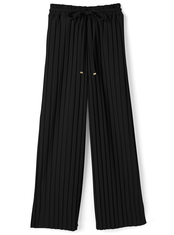 リボンベルト付きプリーツワイドパンツ