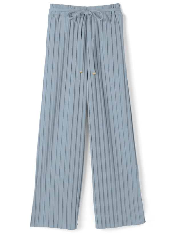 リボンベルト付きプリーツワイドパンツ