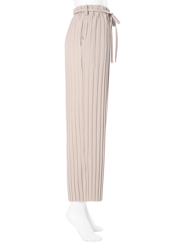 リボンベルト付きプリーツワイドパンツ