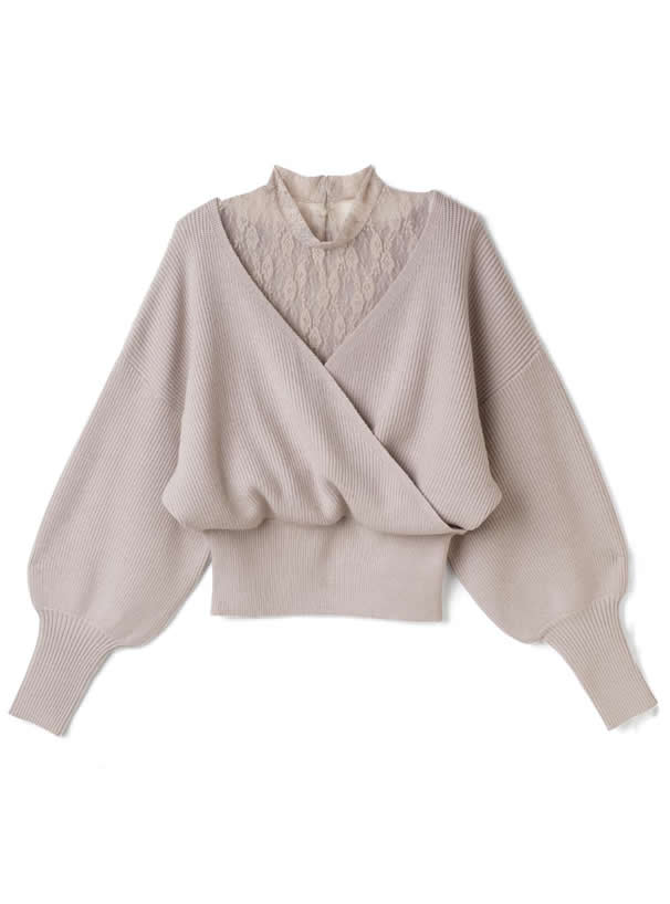 インナーレースドッキングカシュクールニットトップス