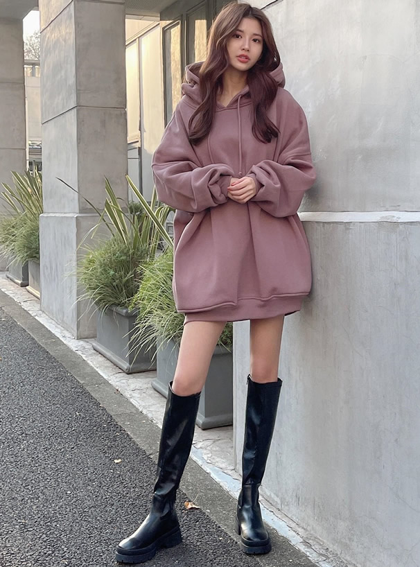 USAコットンフード付き裏起毛BIGパーカーワンピース