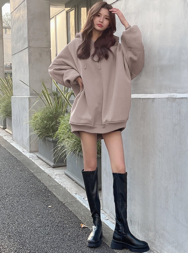 USAコットンフード付き裏起毛BIGパーカーワンピース